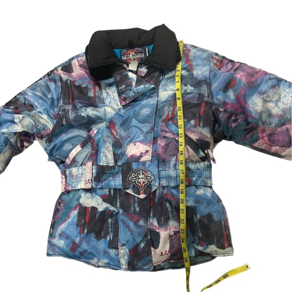 Vintage Polaris Snowmobile Puffer Jacket Thermoloft Belted Abstract Print size M - Picture 6 of 15